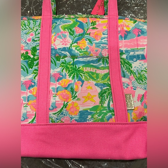 Lilly Pulitzer Mercato Canvas Cotton Tote Bag - Multi Lilly Loves California - Picture 8 of 13